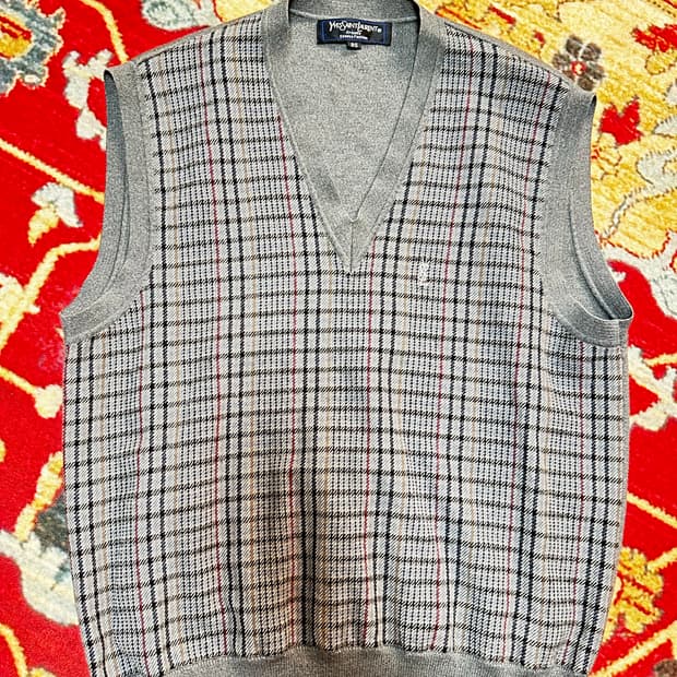 입생로랑 체크 니트 조끼 95