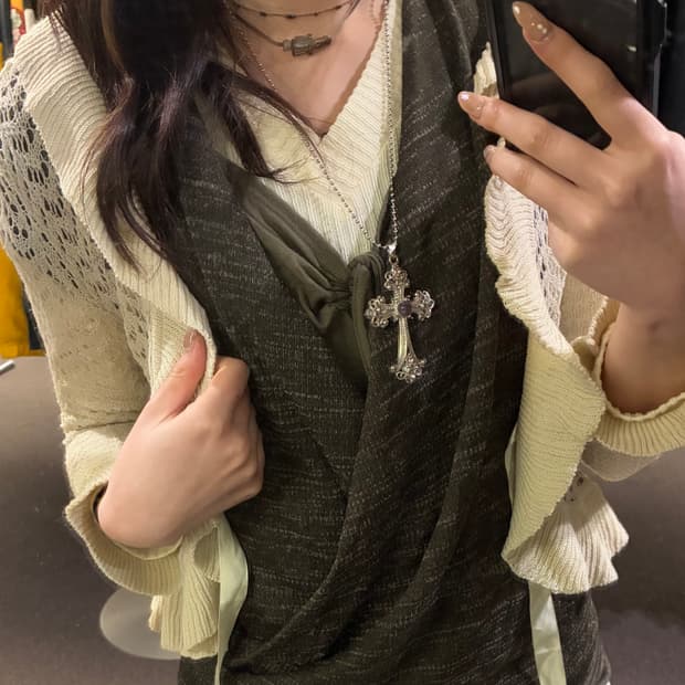 M)Glacier 빈티지 여성 프릴 펀칭 가디건