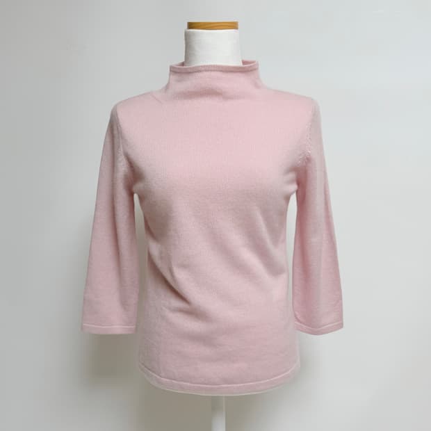 [캐시미어 100%] 파스텔 핑크 반목 7부 니트