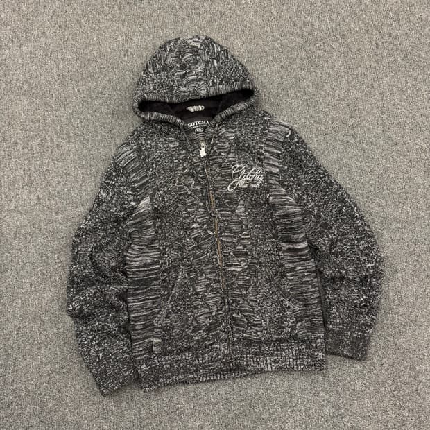 M)GOTCHA 빈티지 니트 기모 후드집업