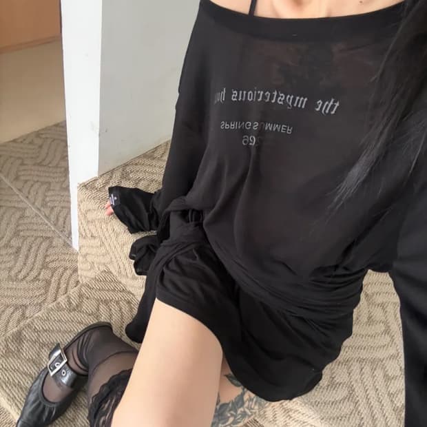 (새상품) 미스테리어스호텔 TMH 쉬어 랩 원피스 블랙