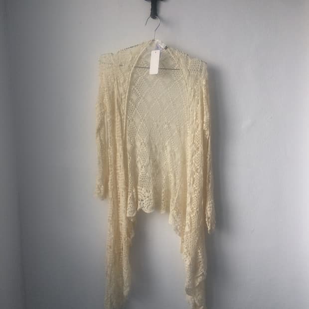 Drape point crochet knit open cardigan