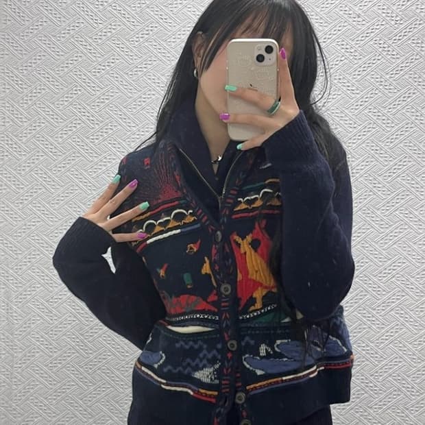 MEEROO 오스트레일리아 인디언 패턴 울 니트 조끼 XL C06904