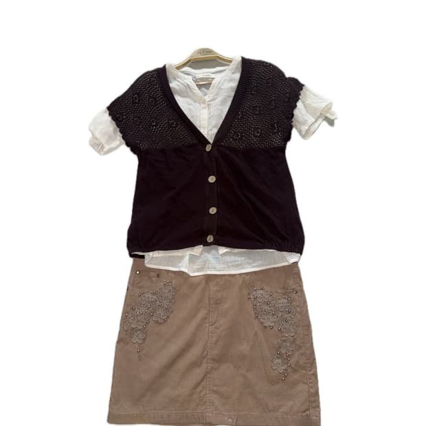 브라운 스커트 + 니트 가디건 세트 / 모리걸 세트 / 페어리 / 하구미