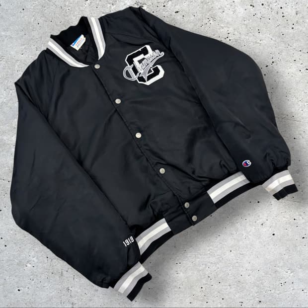 [S] 챔피온 타이거 자수 블랙 바시티 자켓 D477