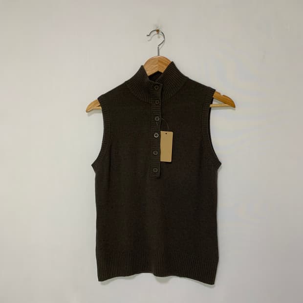 빈티지 캐시미어 100% 하이넥 반목 니트 조끼 베스트 크리지아