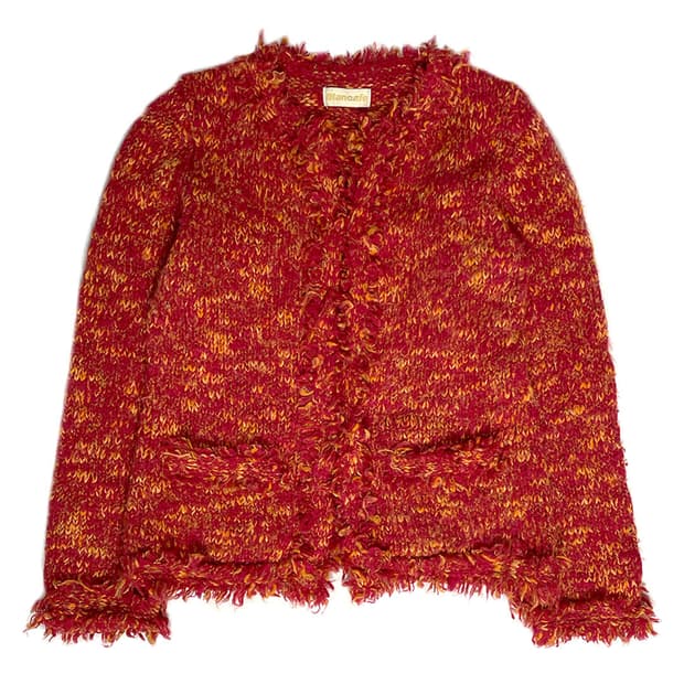 vintage 레드 오렌지 트위드 니트 자켓 