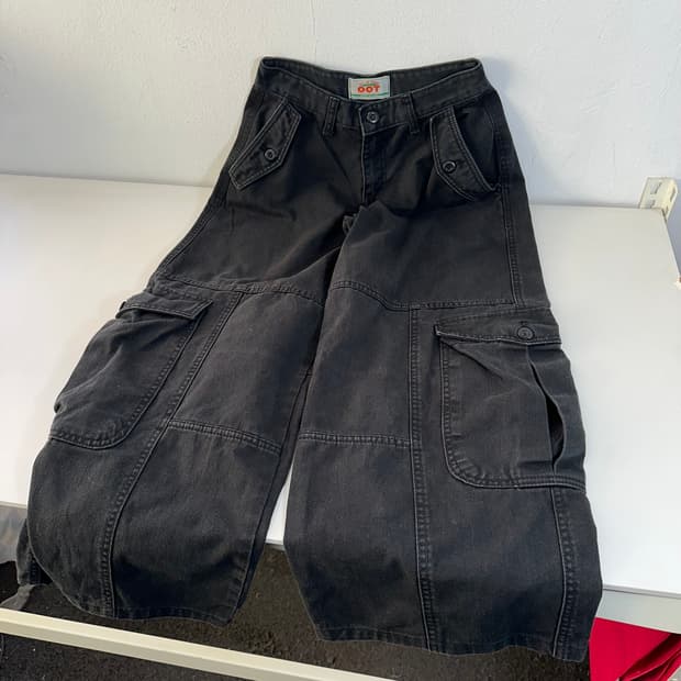 우먼M OOTJ 블랙 빈티지워시드 와이드핏 카고 데님팬츠