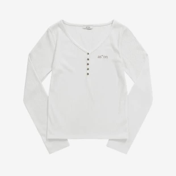 애즈온 WISH RIBBED BUTTON TEE / IVORY