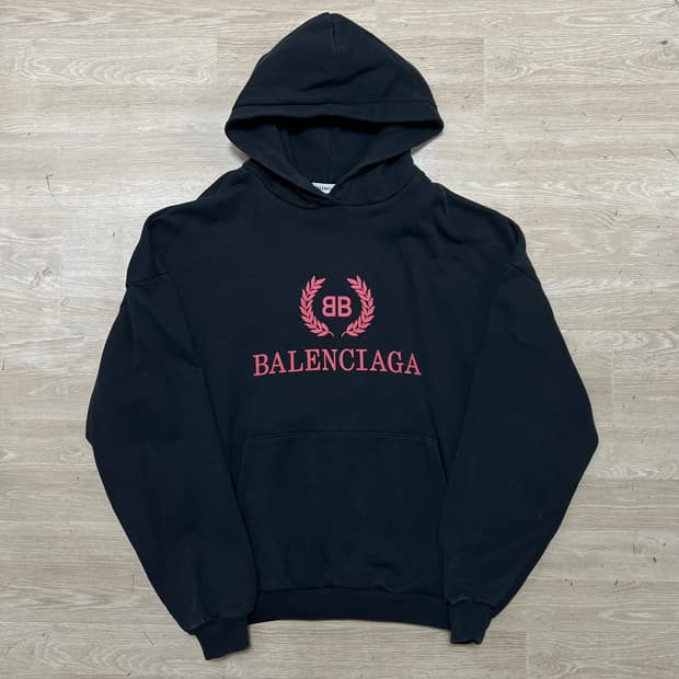 발렌시아가 오버사이즈 BB 월계수 로고 후드티 [블랙] S/90