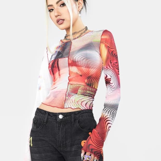 Jaded london 패턴 메쉬 긴팔 티셔츠