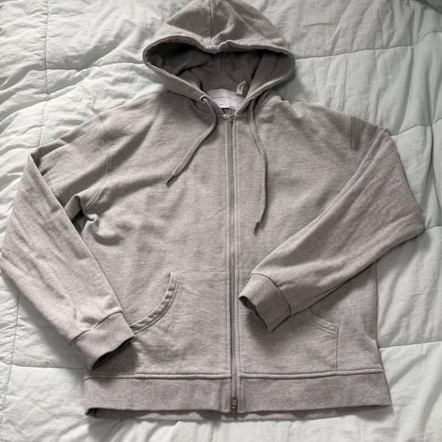 퍼스널팩 프리미엄 솔리드 투웨이 오버핏 후드집업 멜란지 그레이