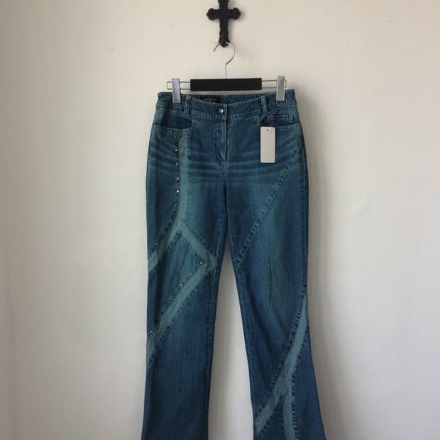Line stud point denim pants