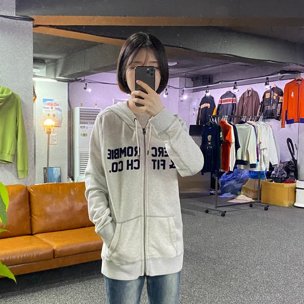 아베크롬비 앤 피치 빅로고 멜란지 그레이 후드집업 B5173 