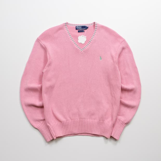 폴로 랄프로렌 코튼 브이넥 스웨터 핑크