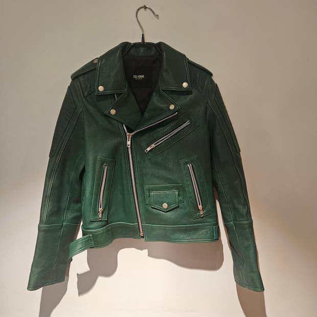 아영준옴므 남녀공용 그린컬러 라이더 레더자켓 90사이즈