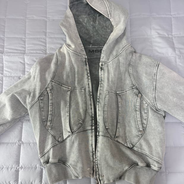 미스치프 빅 포켓 블리치드 후드집업 카키 M