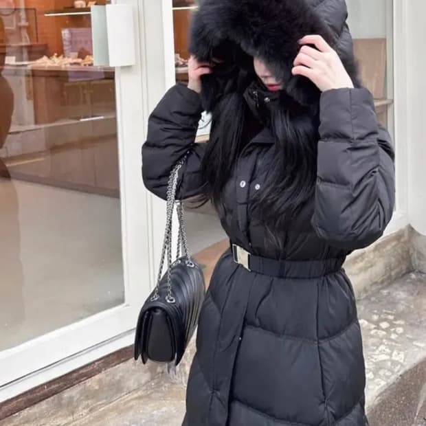 [F] 더블제이 폭스퍼 밸트 덕다운 롱패딩