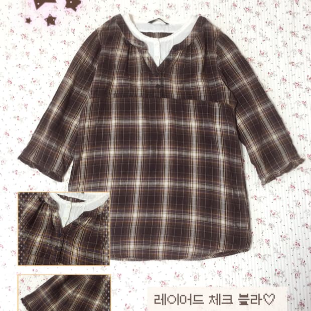 빈티지 모리걸 레이어드 체크 블라우스