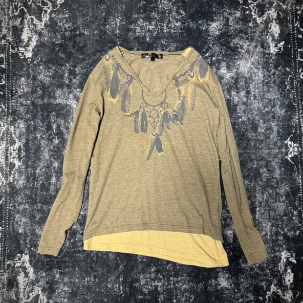 Vkei mood feather print long sleeve