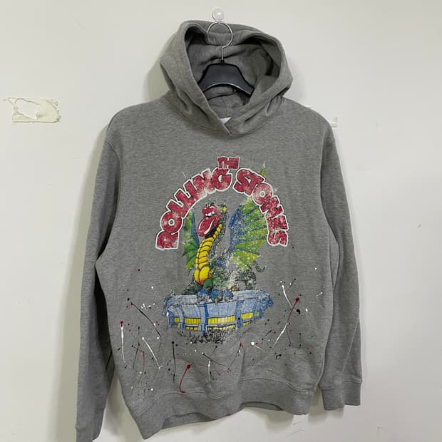 롤링스톤즈 드래곤 프린팅 후드티 그레이