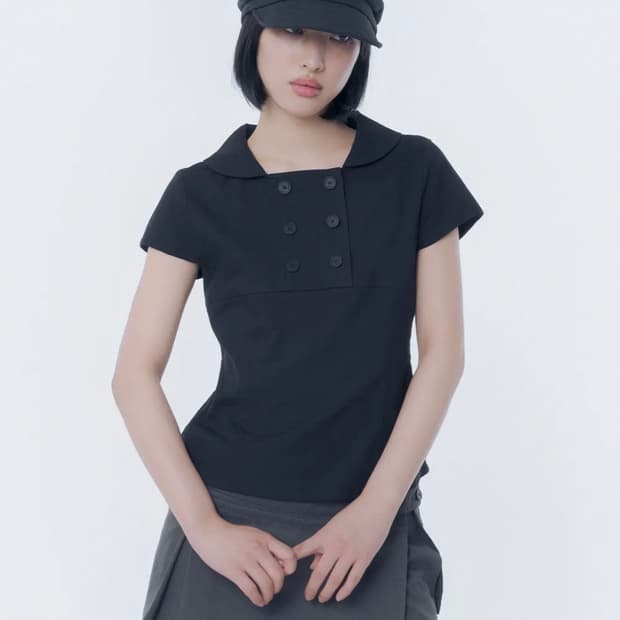 [레이 PICK]Double button shirts top BLACK