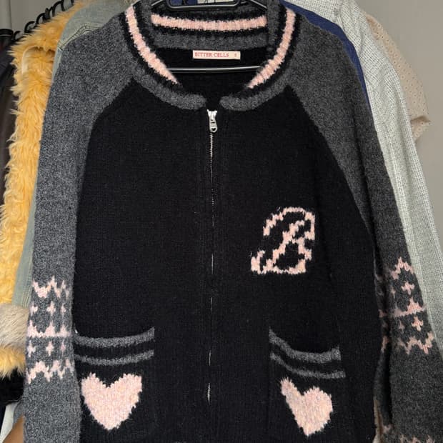 비터셀즈 니트 집업 Wool Teddy Cowichan-Pink