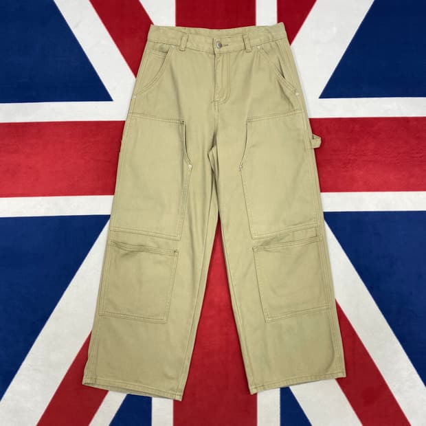 빈티지 와이드 더블니 팬츠 L