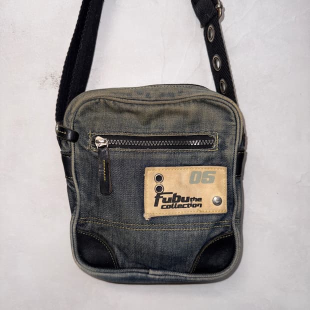 FUBU denim leather patch cross bag