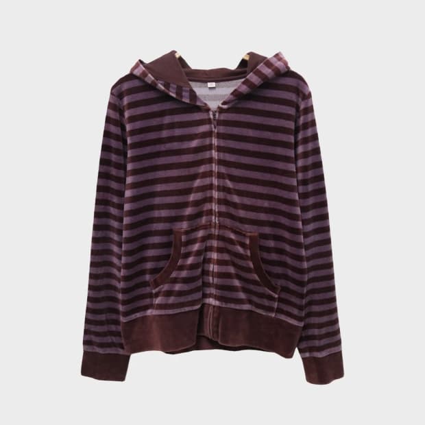 유니클로 벨벳 스트라이프 후드집업 60419