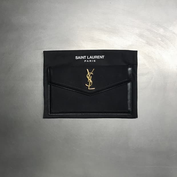 YSL 입생로랑 금장 로고 클러치 블랙