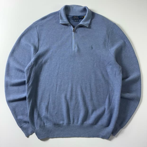 Polo  폴로 랄프로렌 신형 자수 피마코튼 소라 반집업 니트
