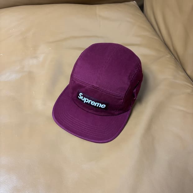 슈프림 캠프캡 모자 박스로고 밀리터리 카고 워시드 와인