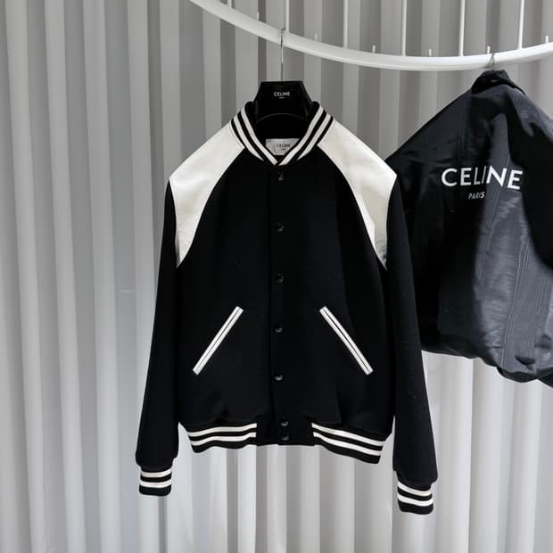 (S/50) / 셀린느 클래식 테디 레더 바시티 봄버 블루종 자켓 블랙