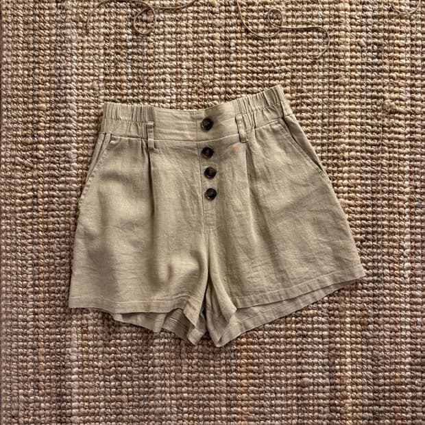 Linen Wood Button Short Pants 0126