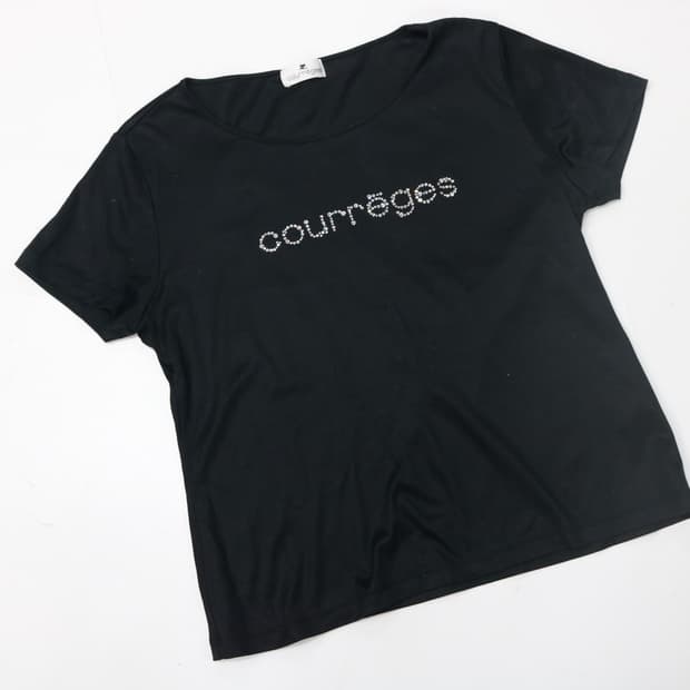 꾸레쥬 빈티지 큐빅 로고 블랙 반팔 티셔츠