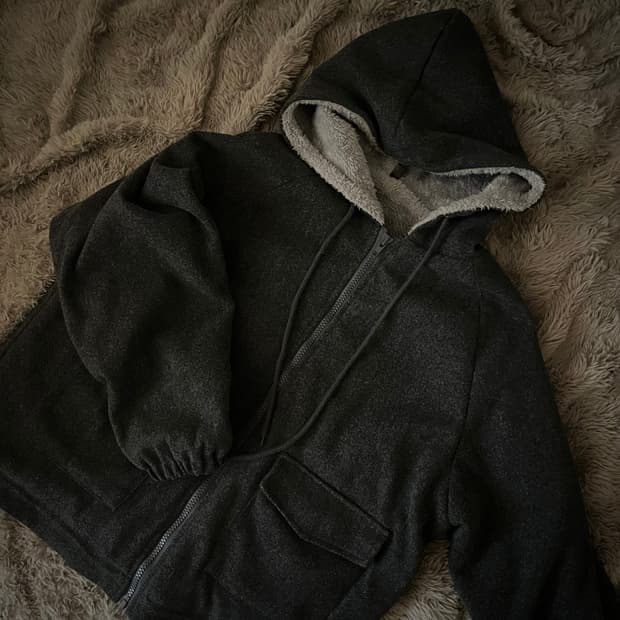 차콜 퍼 후드집업 아우터