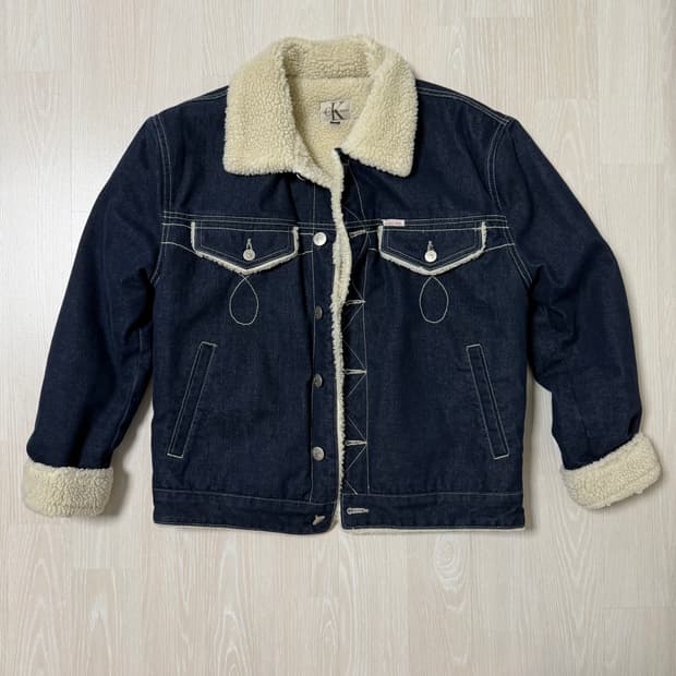 캘빈클라인 뽀글이 양털 청 데님 자켓