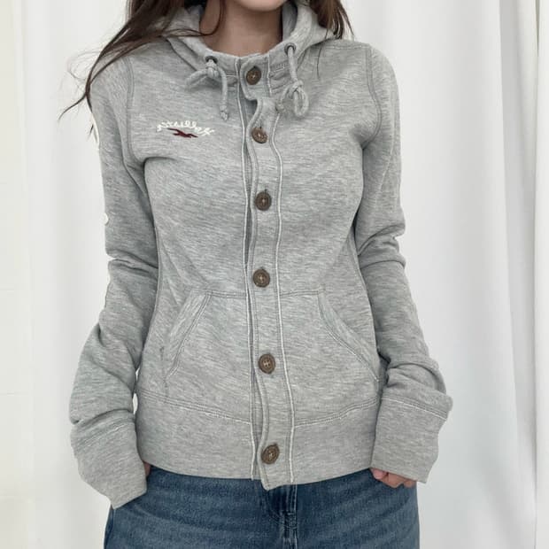 홀리스터 슬림핏 딱붙 버튼업 후드집업 라이트 그레이