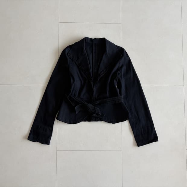 ruffle trim belted jacket