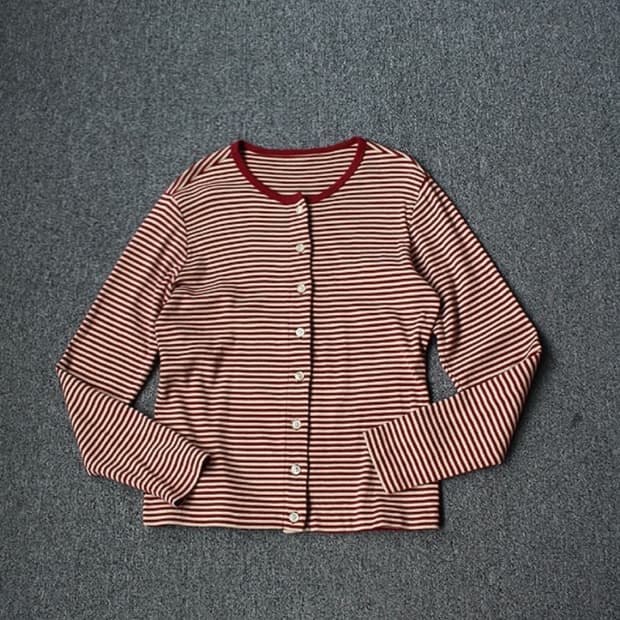 스트라이프 크루넥 가디건