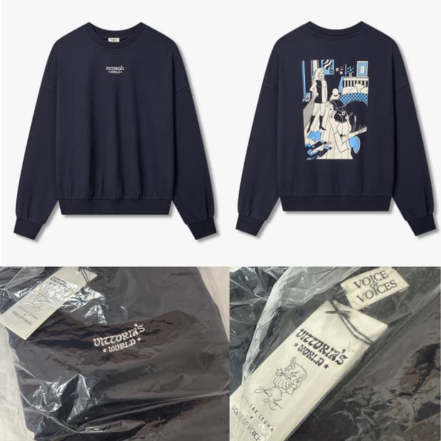 VOV 보브 백 그래픽 드롭 숄더 맨투맨 네이비 새상품 