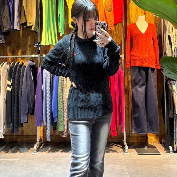 M 폴로랄프로렌 레드포니 블랙 케이블 니트