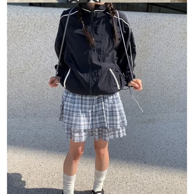 만다린트리 터틀 캉캉 체크 미니 스커트 블루