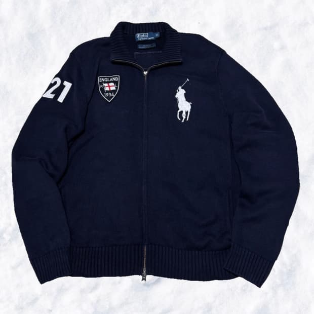 폴로 랄프로렌 빅포니 잉글랜드 네이비 투웨이 니트 집업
