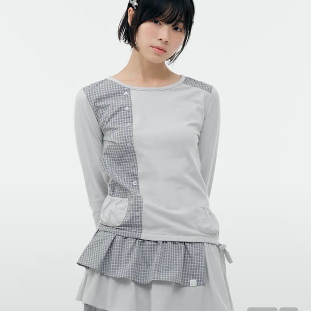 뚜오미오 CHECK MIXED JERSEY DRESS LIGHT GRAY