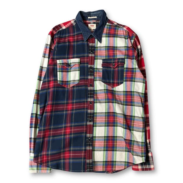 리바이스 블루 레드 멀티배색 투포켓 체크 긴팔 셔츠 M 