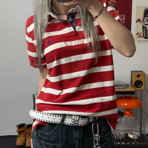 폴로 랄프로렌 00s 단가라 럭비 티셔츠