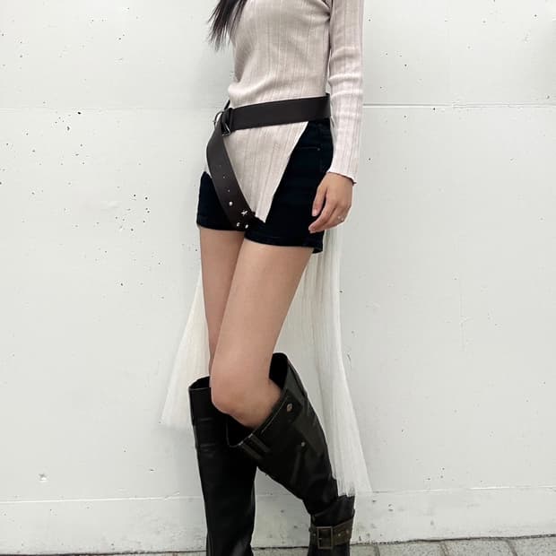 Ribbed open slim knit / beige