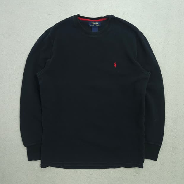 폴로 랄프 로렌 와플 롱슬리브 M 블랙